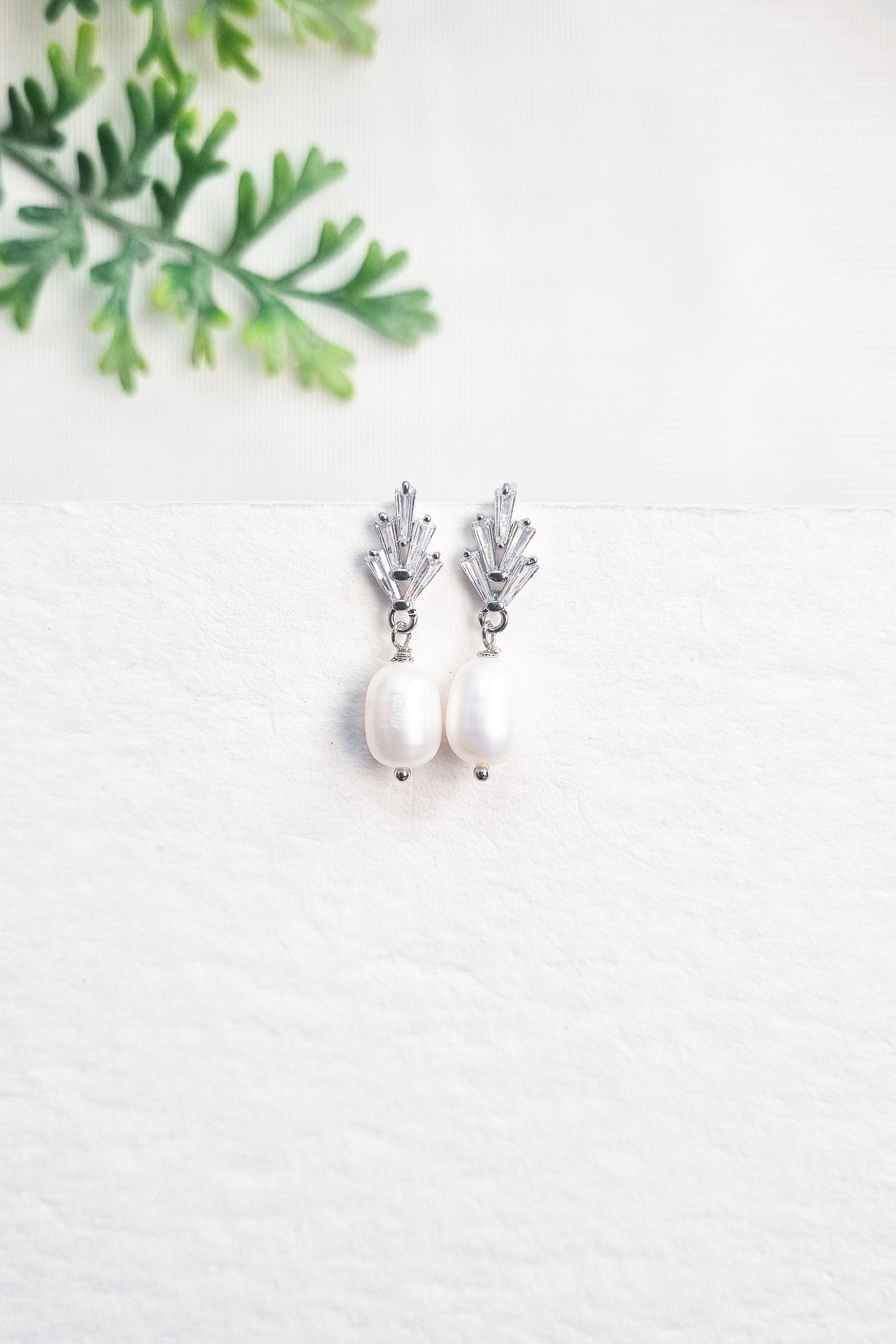 Freshwater Pearl & Baguette Stud Earrings