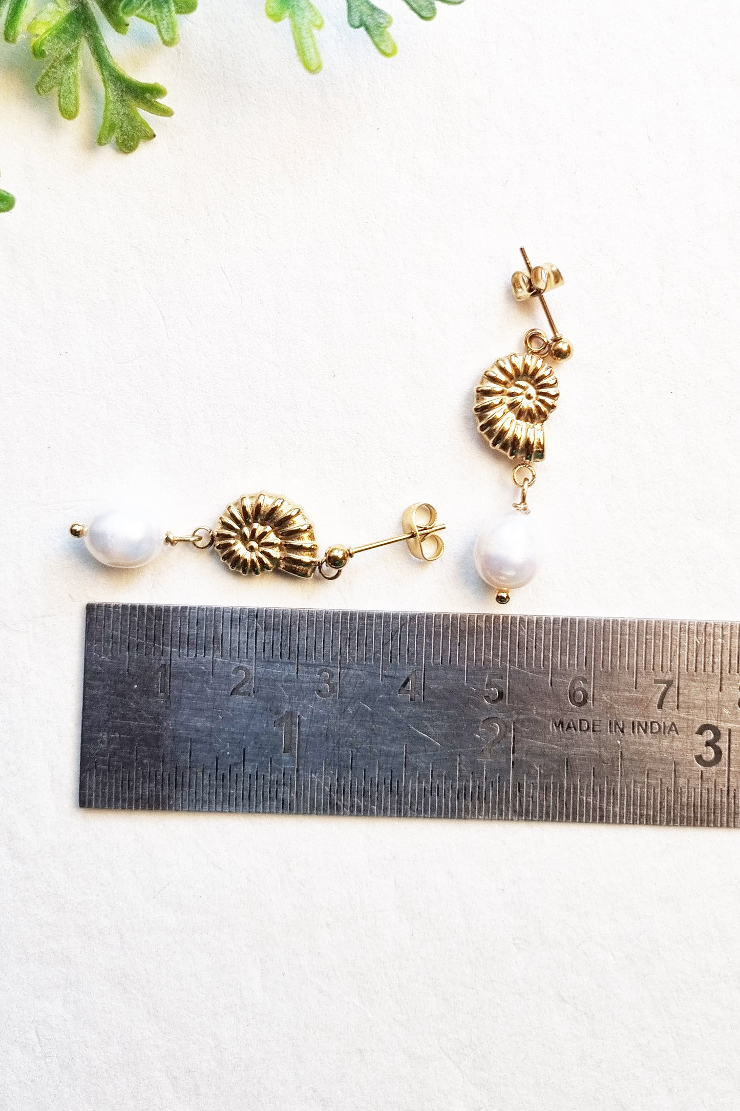 Gold Conch Shell Pearl Drop Earrings