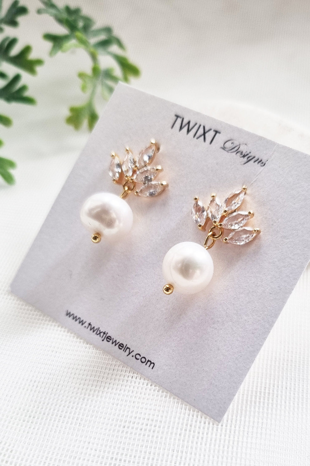 Wedding Pearl Earrings with CZ Marquise Studs