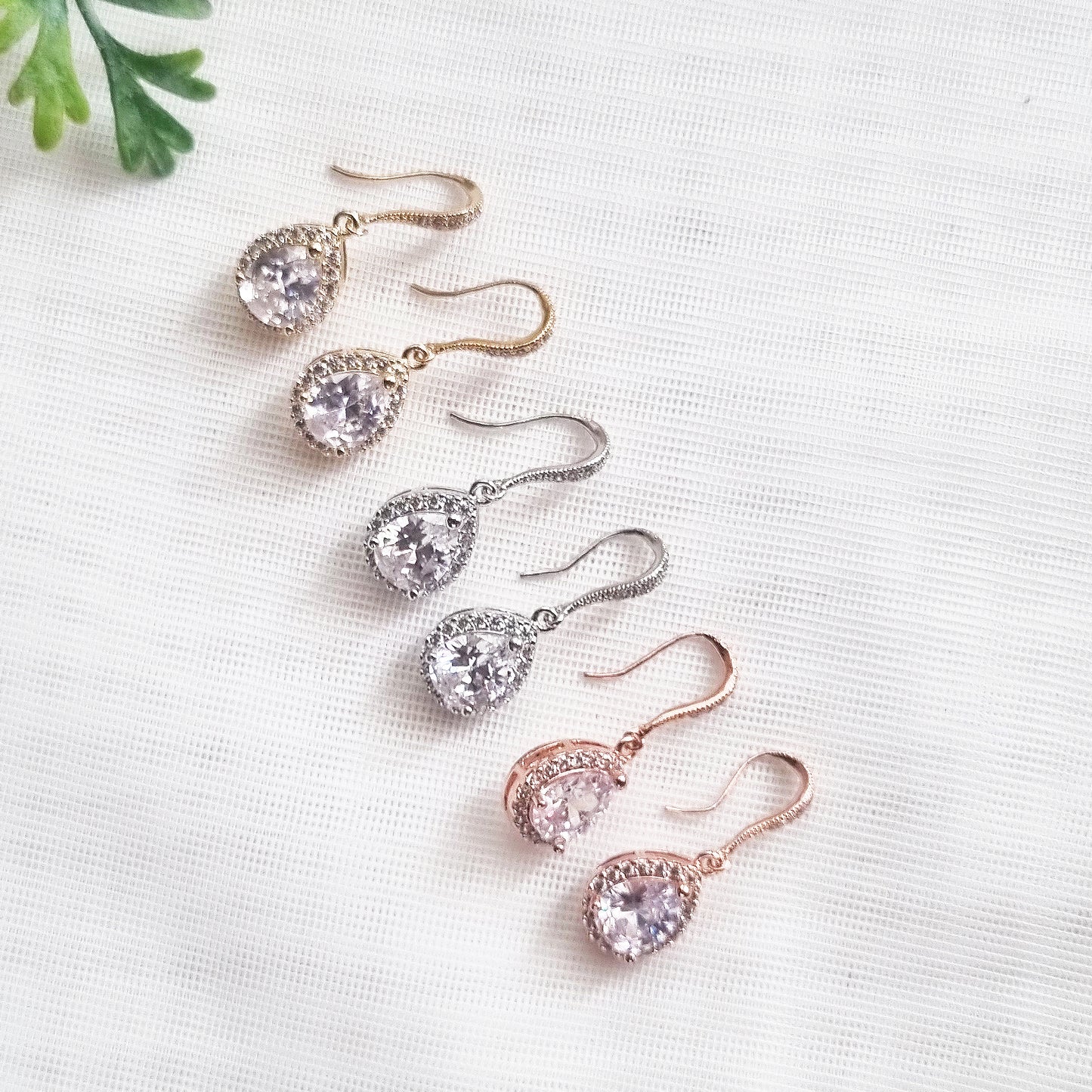 Teardrop CZ Hook Earrings in Gold, Silver, Rose Gold