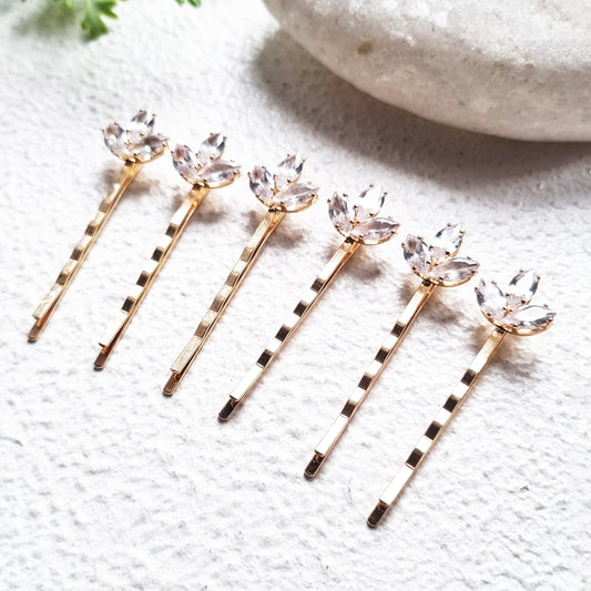 Marquise Crystal Hair Clips Set in Gold, Silver, Rose Gold - 6 pcs