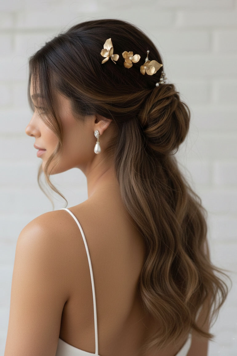 Botanical Gold Flower Bridal Pins | Floral Wedding Accessories