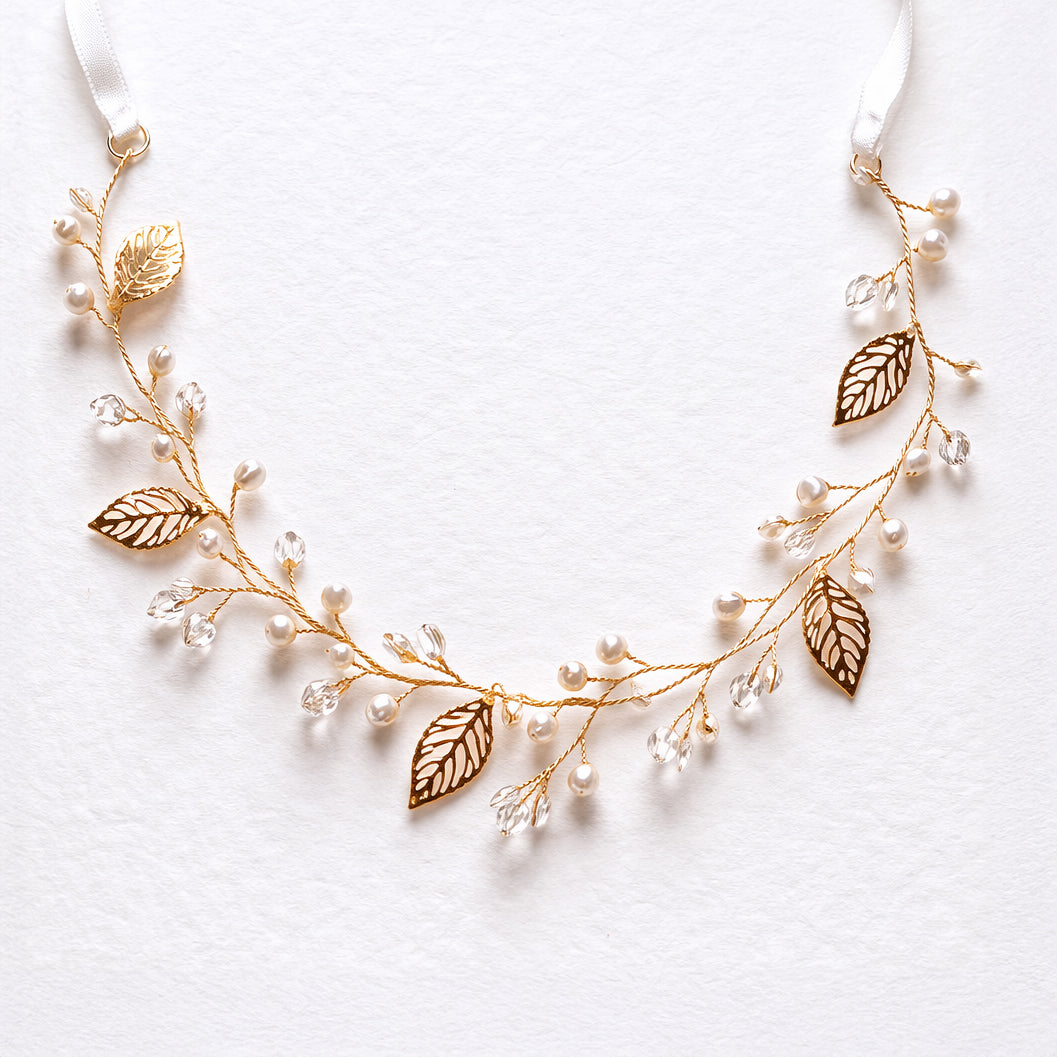Minimalist Gold Leaf Hair Vine for Flower Girls & Bridesmaids