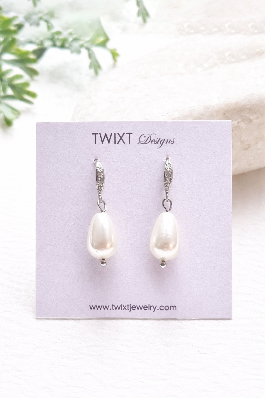 Dainty Pearl Drop Earrings with CZ Encrusted Hooks