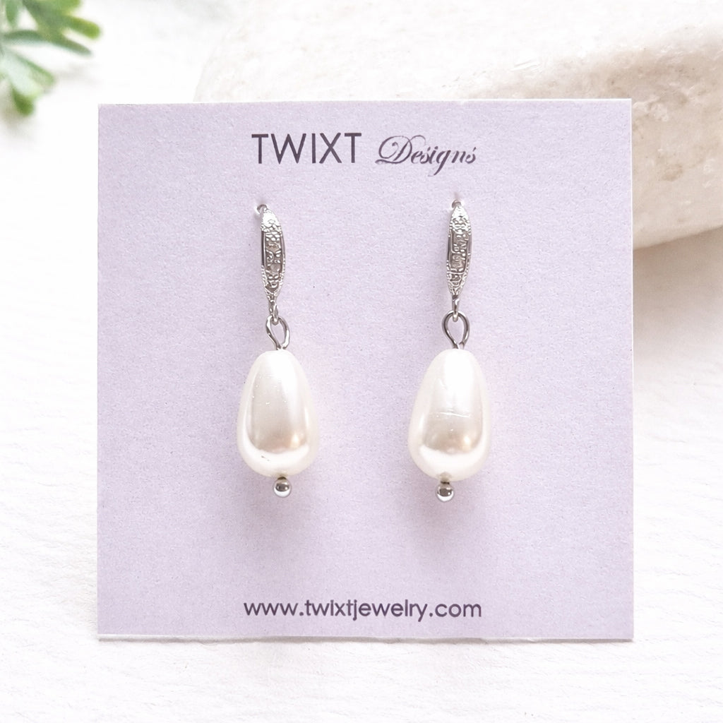 Dainty Pearl Drop Earrings with CZ Encrusted Hooks