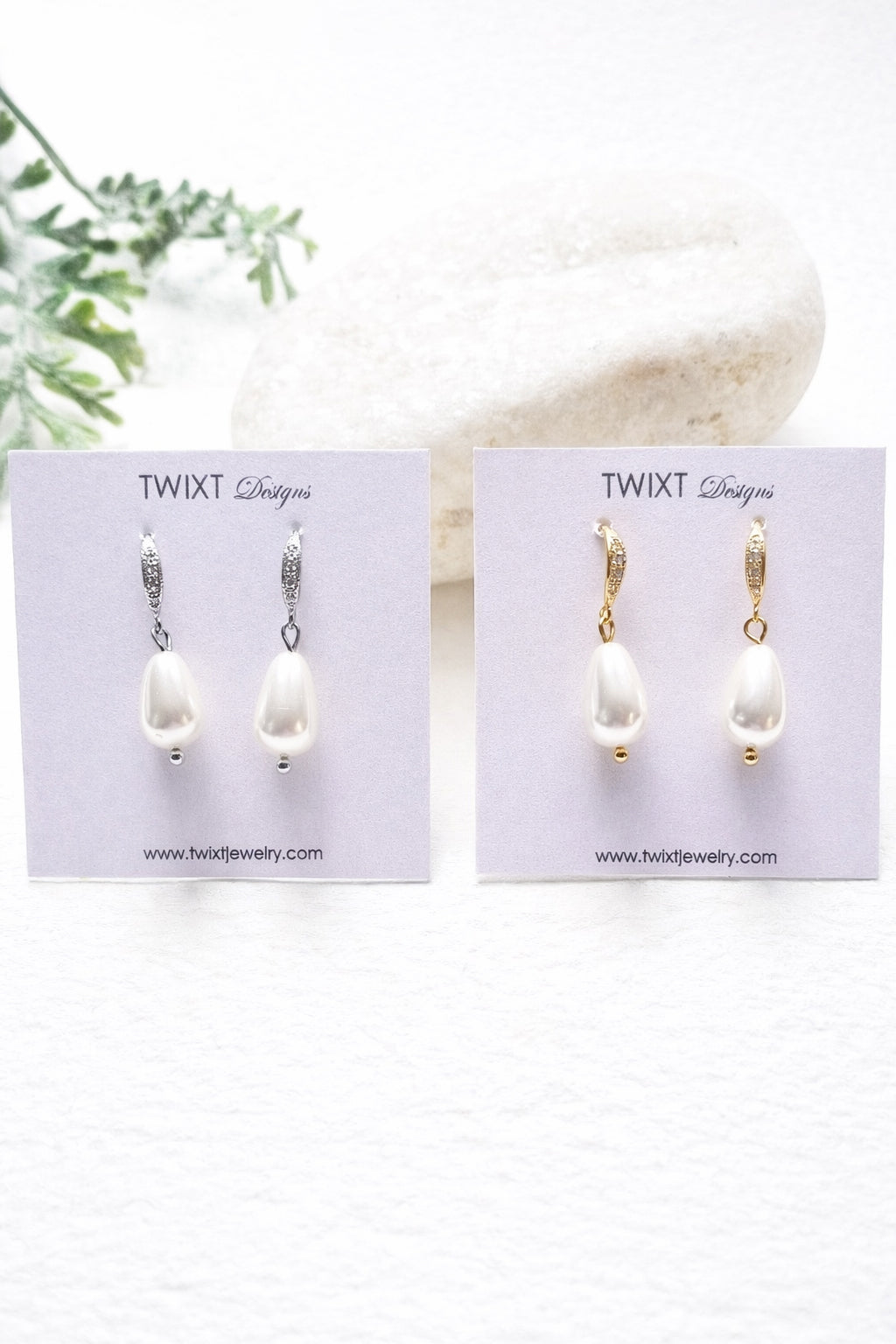 Dainty Pearl Drop Earrings with CZ Encrusted Hooks
