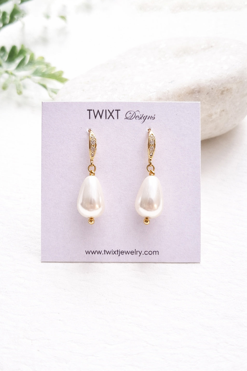 Dainty Pearl Drop Earrings with CZ Encrusted Hooks