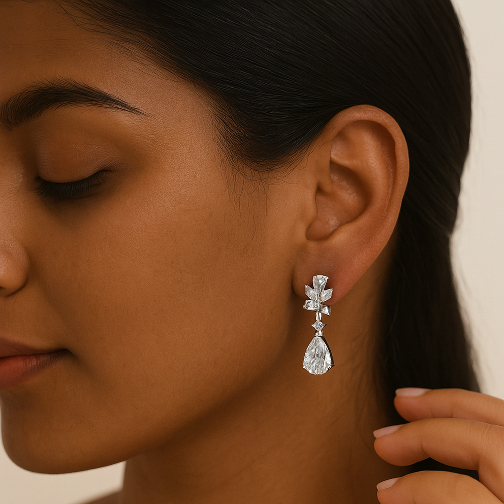 Dainty Silver Cubic Zirconia Teardrop Earrings
