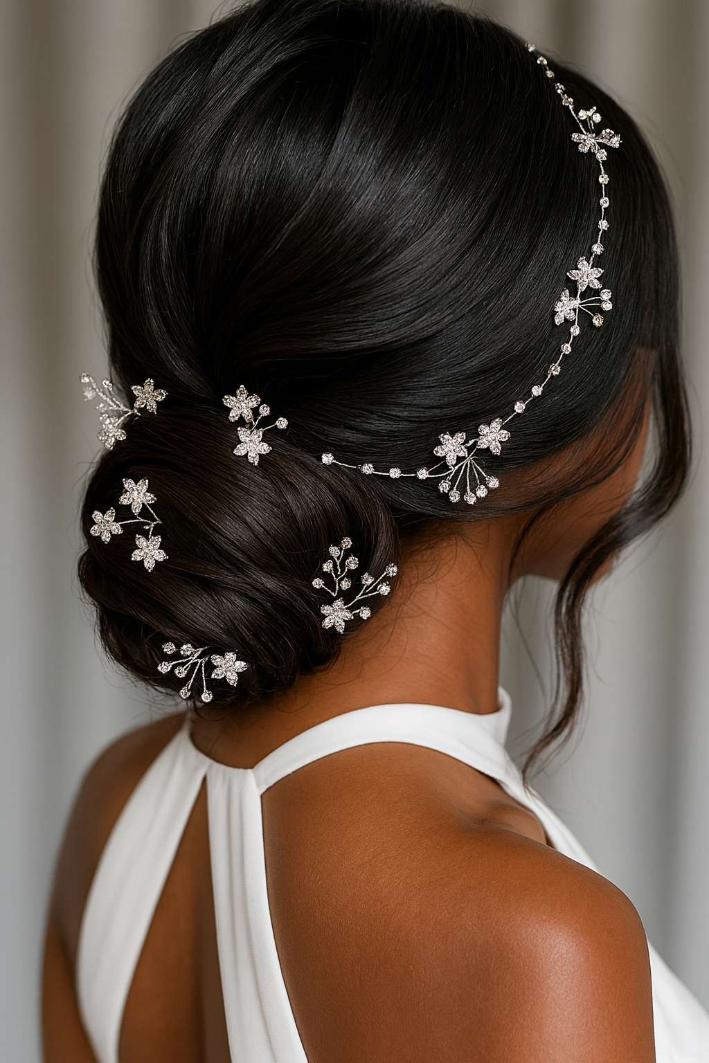 Dainty crystal bridal hair vine available in silver, gold