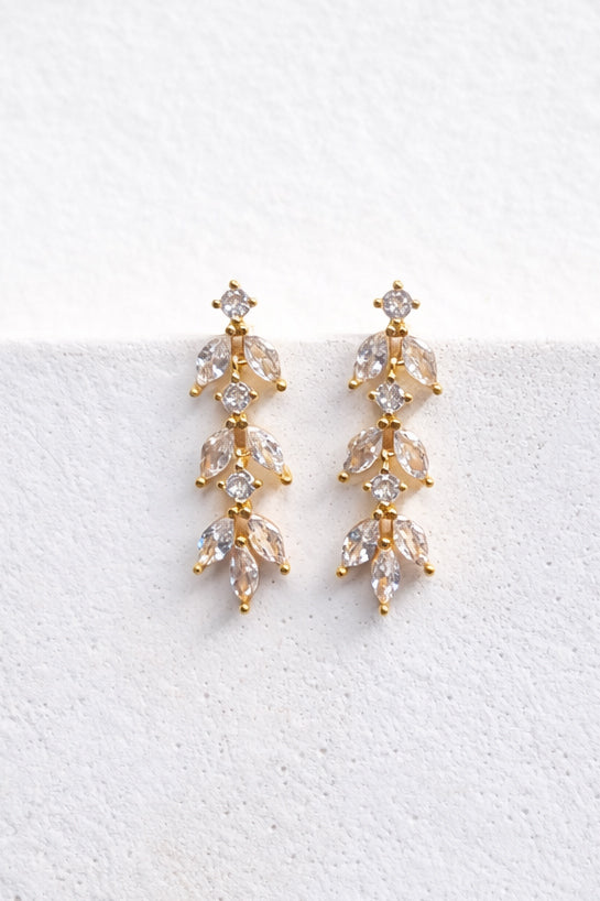 Marquise CZ Leaf Dangle Earrings Silver & Gold