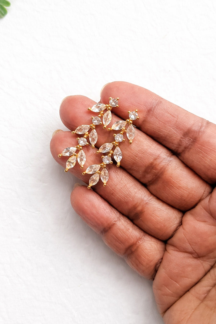 Marquise CZ Leaf Dangle Earrings Silver & Gold