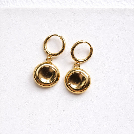 Gold Disc Charm Hoop Earrings | Tarnish-Free 18k Gold