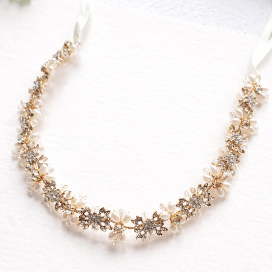 Gold and Pearl Bridal Hair Vine -  Wedding Headband