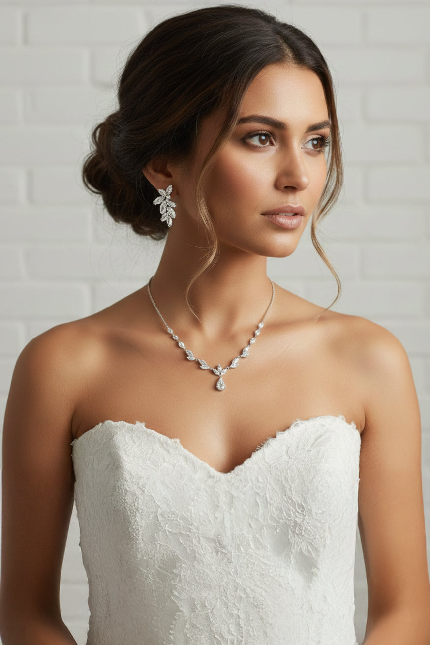 Romantic Crystal Bridal Stud Earrings Silver