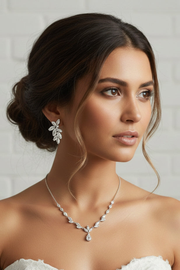 Romantic Crystal Bridal Stud Earrings Silver