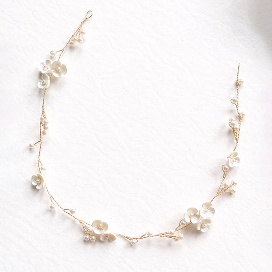 Minimalist Gold Flower Headband with Pearls for Brides, Bridesmaids and Flower girls