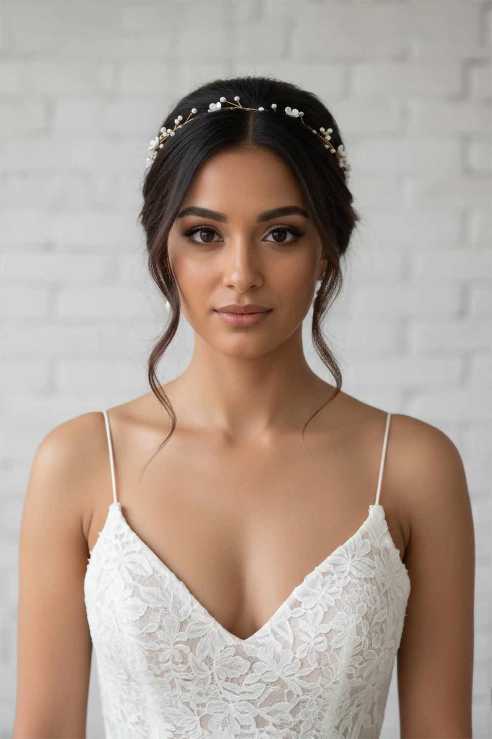 Minimalist Gold Flower Headband with Pearls for Brides, Bridesmaids and Flower girls