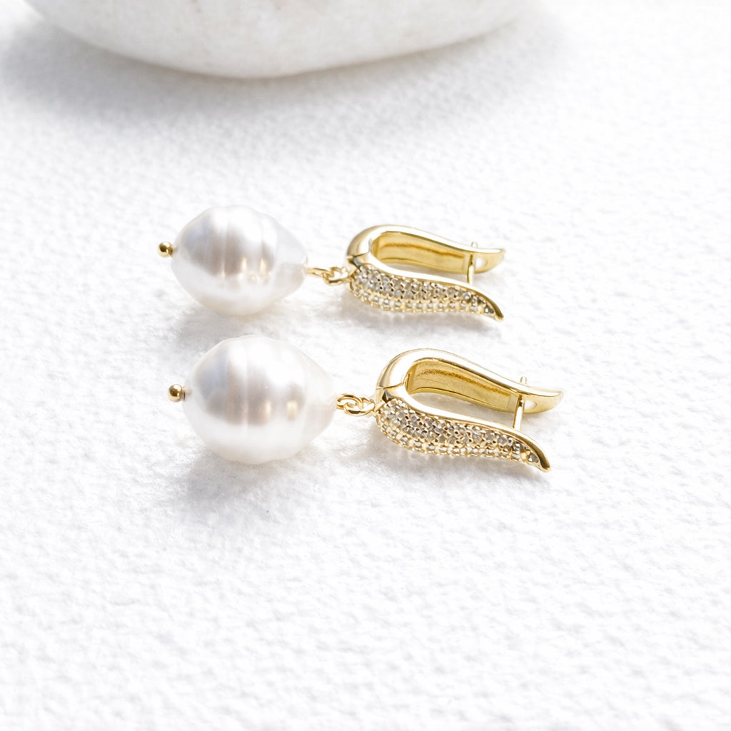 Modern Baroque Pearl Drop Earrings with Cubic Zirconia