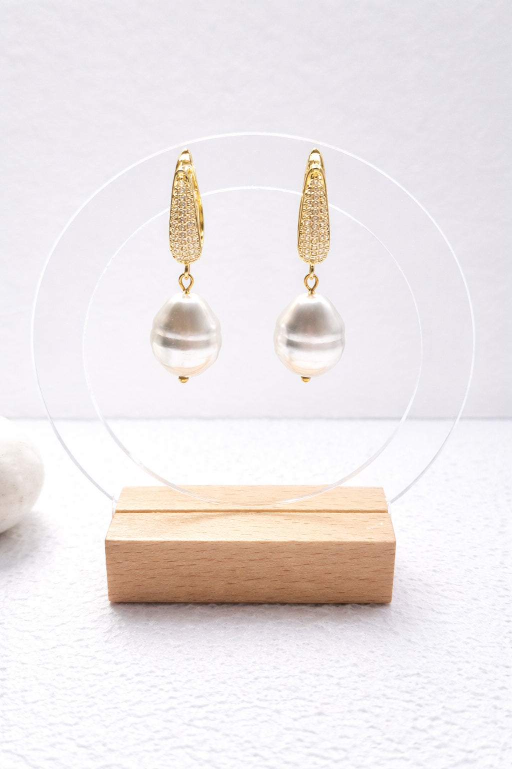 Modern Baroque Pearl Drop Earrings with Cubic Zirconia