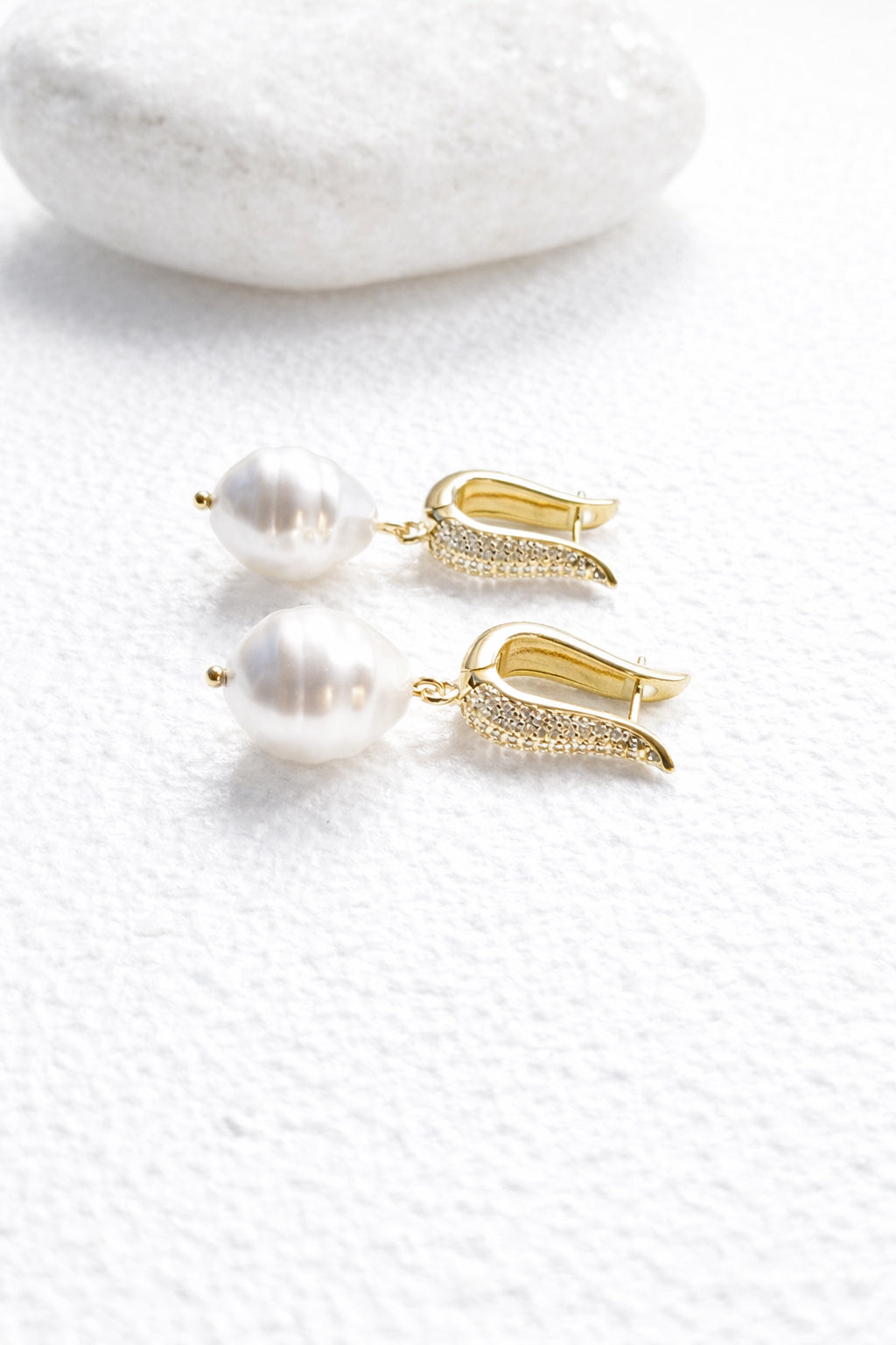 Modern Baroque Pearl Drop Earrings with Cubic Zirconia