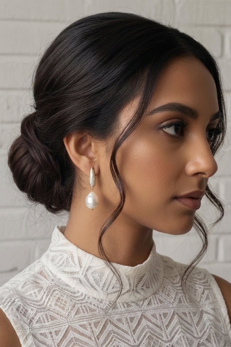 Modern Baroque Pearl Drop Earrings with Cubic Zirconia