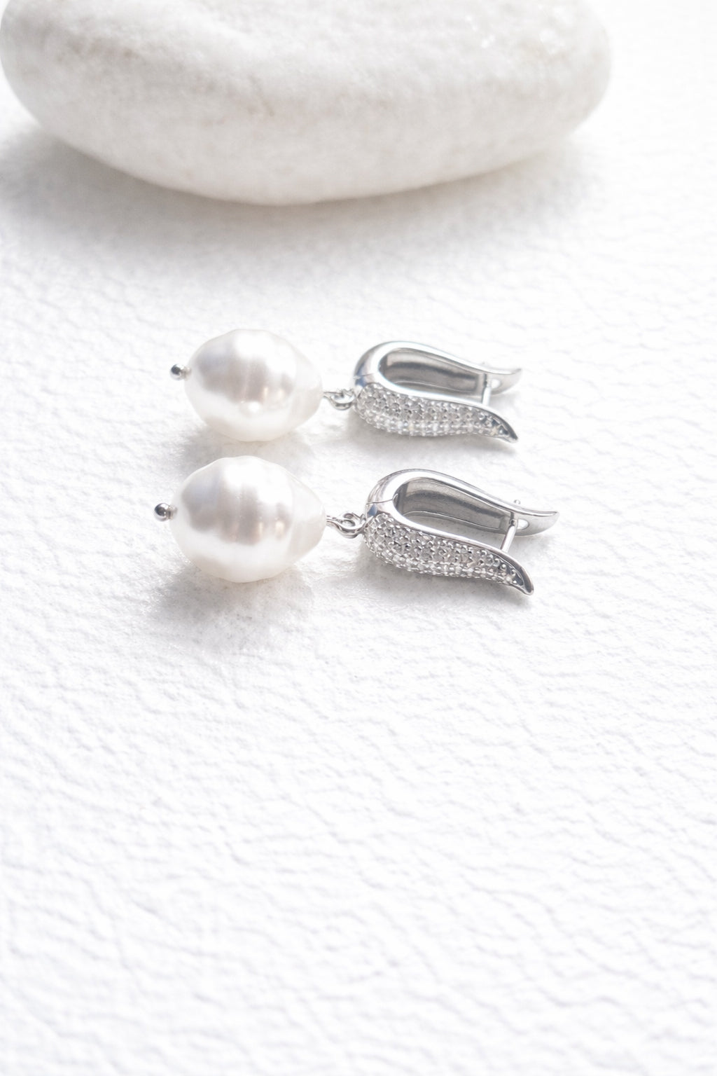 Modern Baroque Pearl Drop Earrings with Cubic Zirconia