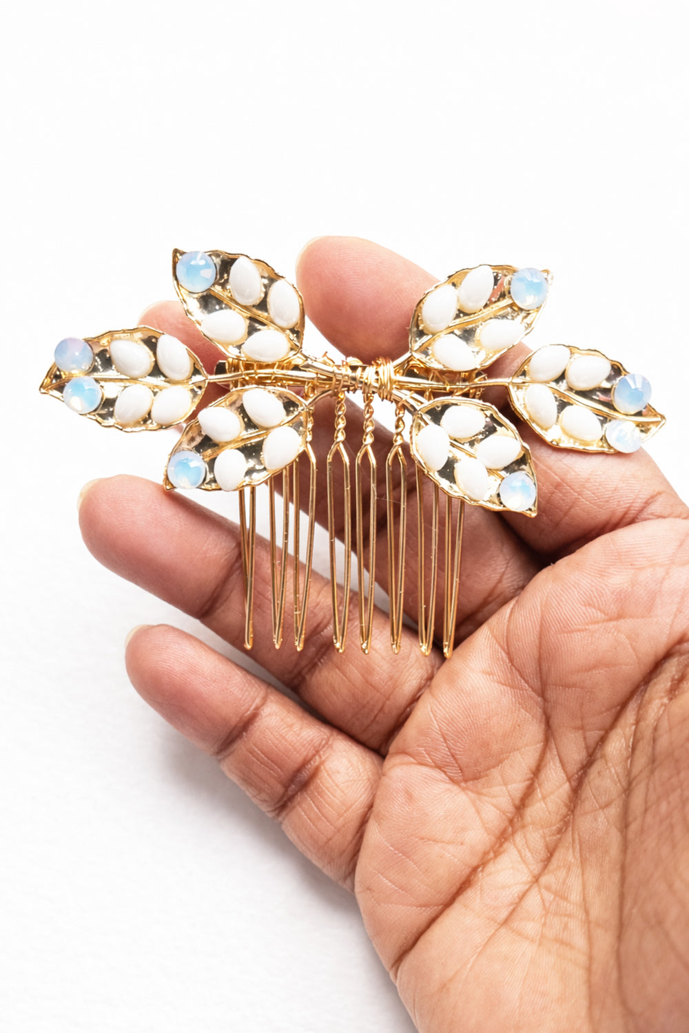 Gold Leaf & Opal Enamel Bridal Headband and Comb Set