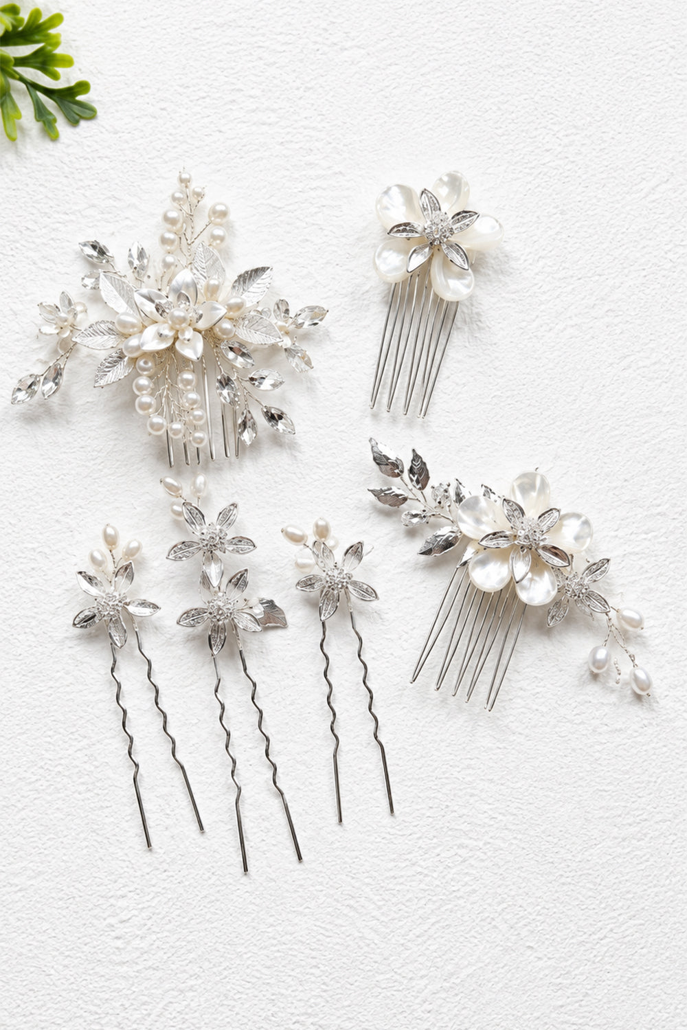 Silver Flower and Pearl Dainty Hair Pins - 3pc Bridal Set
