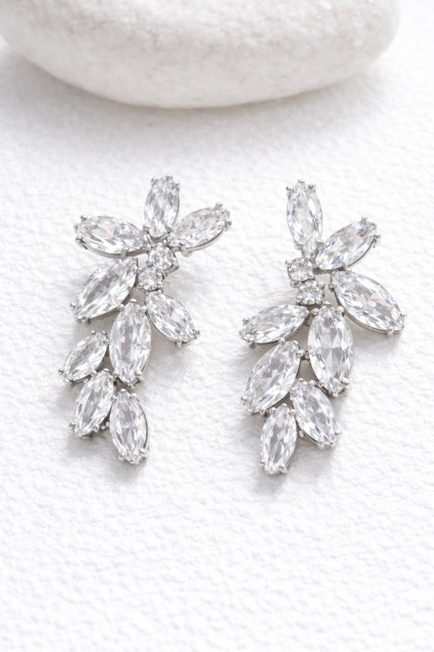 Romantic Crystal Bridal Stud Earrings Silver