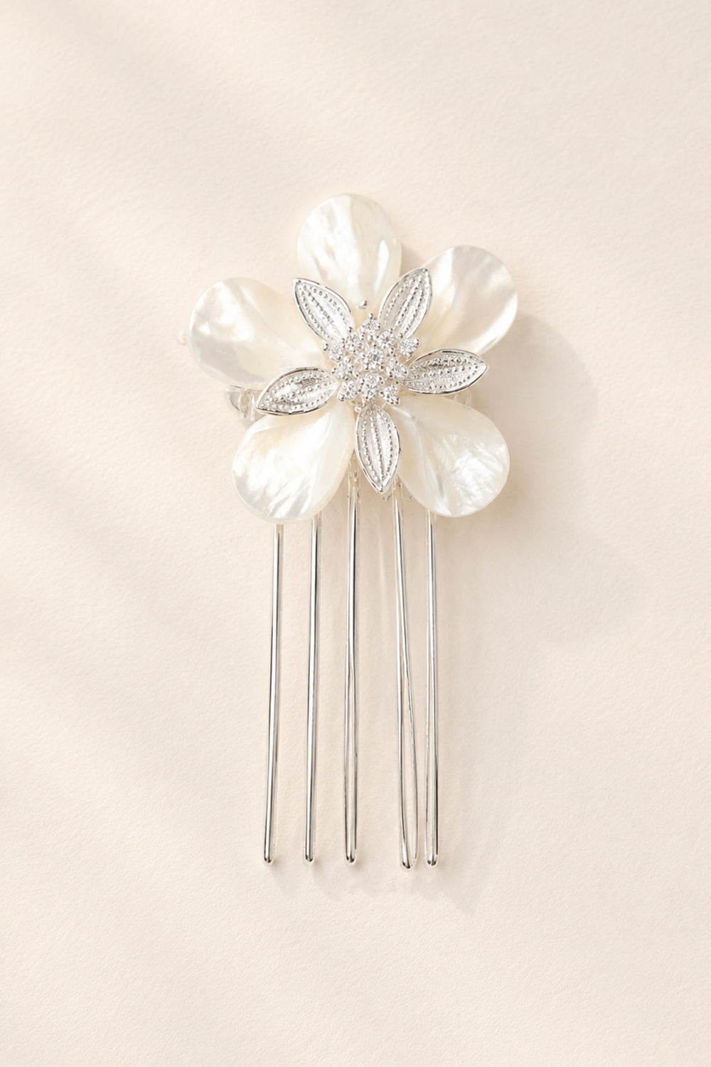 Shell Flower Wedding Comb with Silver Leaves