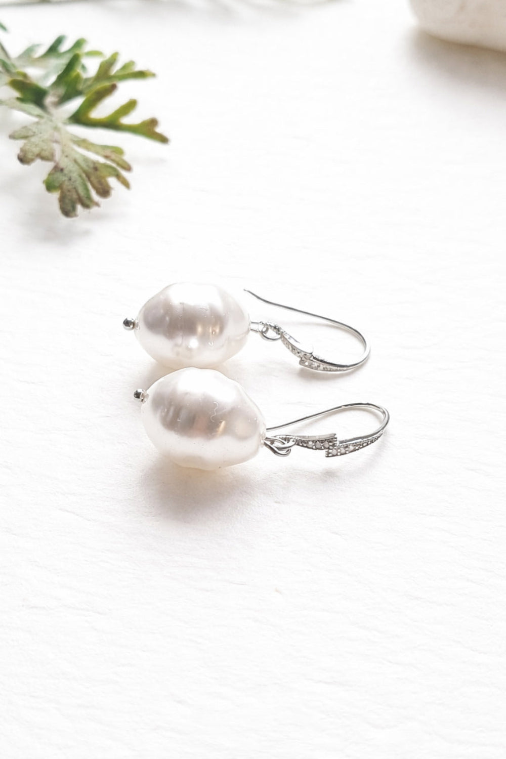 Silver Baroque Pearl Hook Earrings - Modern Bridal Jewelry