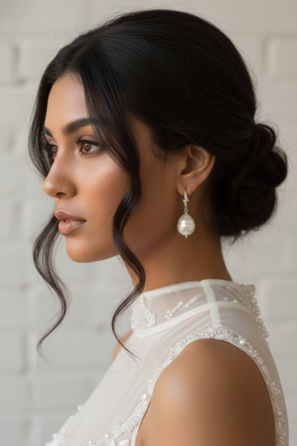 Silver Baroque Pearl Hook Earrings - Modern Bridal Jewelry