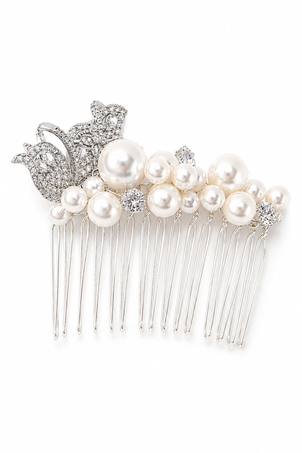 Crystal Butterfly & Pearl Hair Comb for Bride - Set of 2 pcs