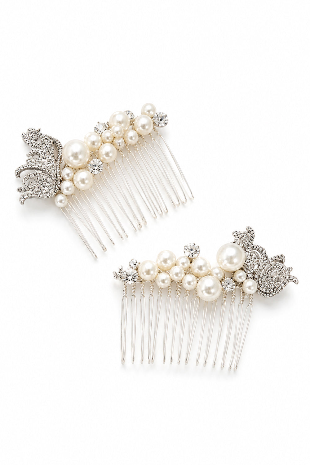 Crystal Butterfly & Pearl Hair Comb for Bride - Set of 2 pcs