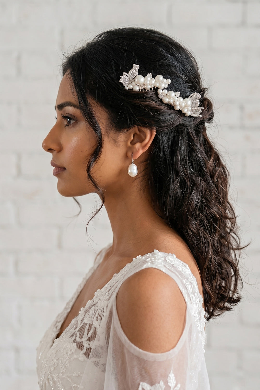 Crystal Butterfly & Pearl Hair Comb for Bride - Set of 2 pcs