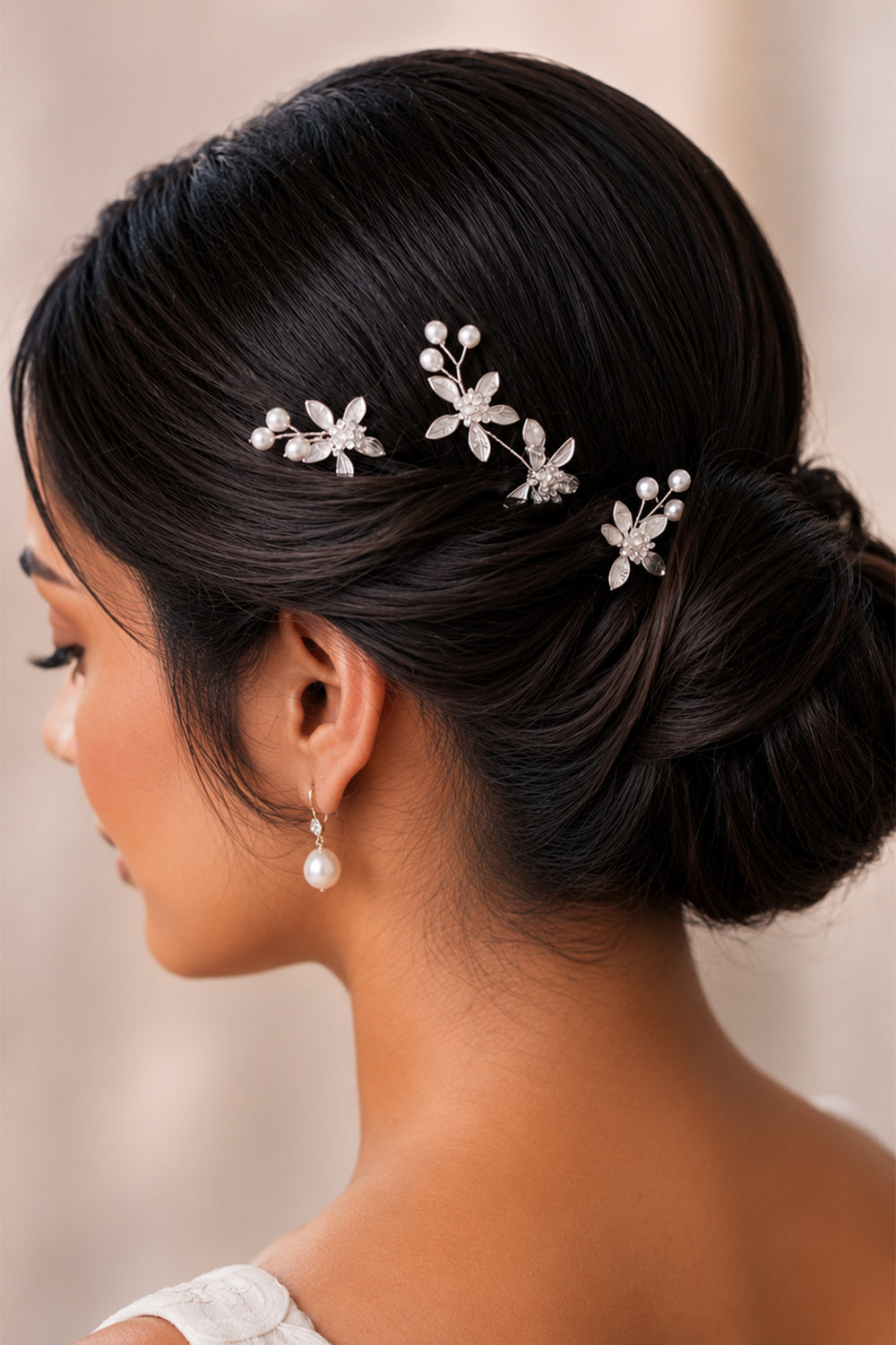 Silver Flower and Pearl Dainty Hair Pins - 3pc Bridal Set