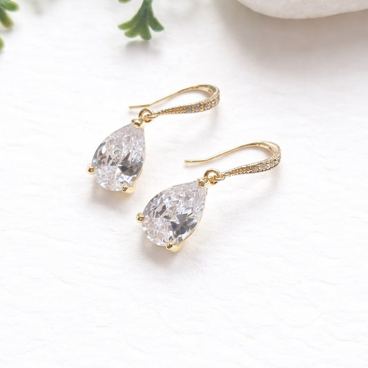 Sparkling Pear Cut Halo Earrings with Encrusted Hook