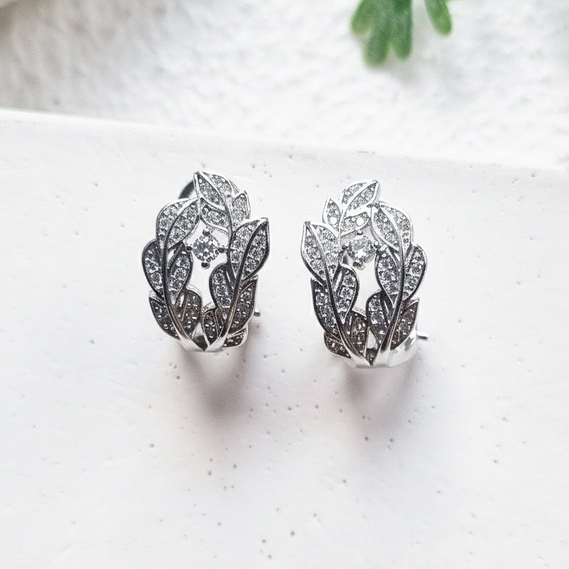 Sparkling Rhodium Leaf Cluster Earrings