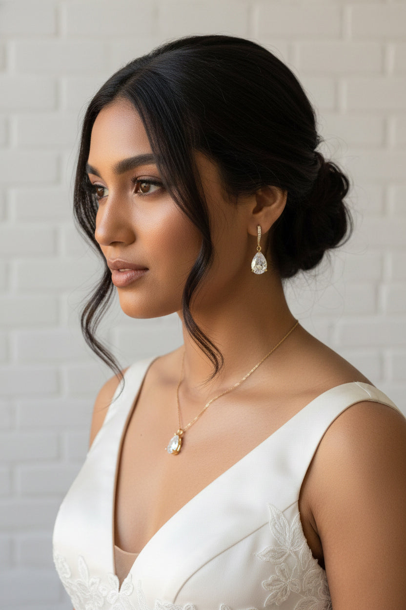 Sparkling Pear Cut Halo Earrings with Encrusted Hook