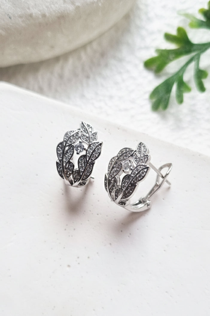 Sparkling Rhodium Leaf Cluster Earrings
