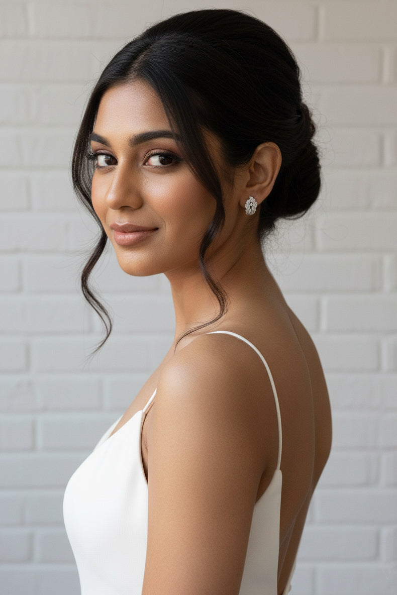 Sparkling Rhodium Leaf Cluster Earrings