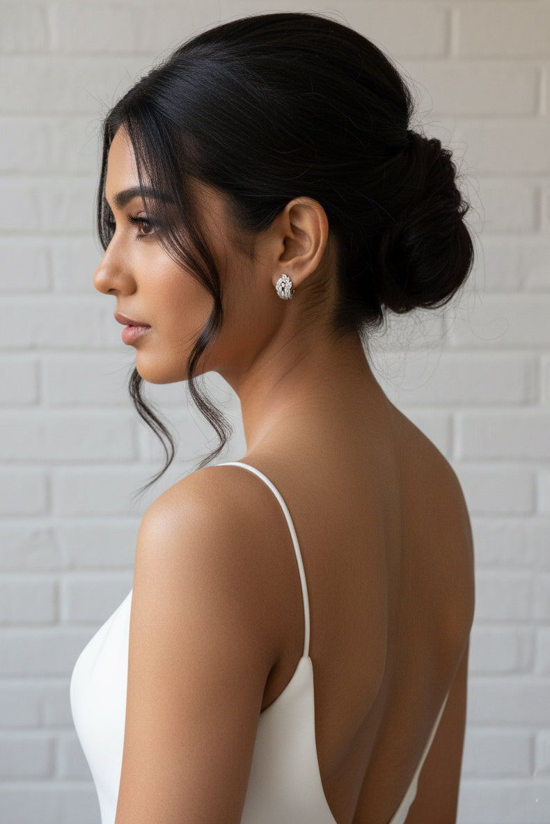 Sparkling Rhodium Leaf Cluster Earrings