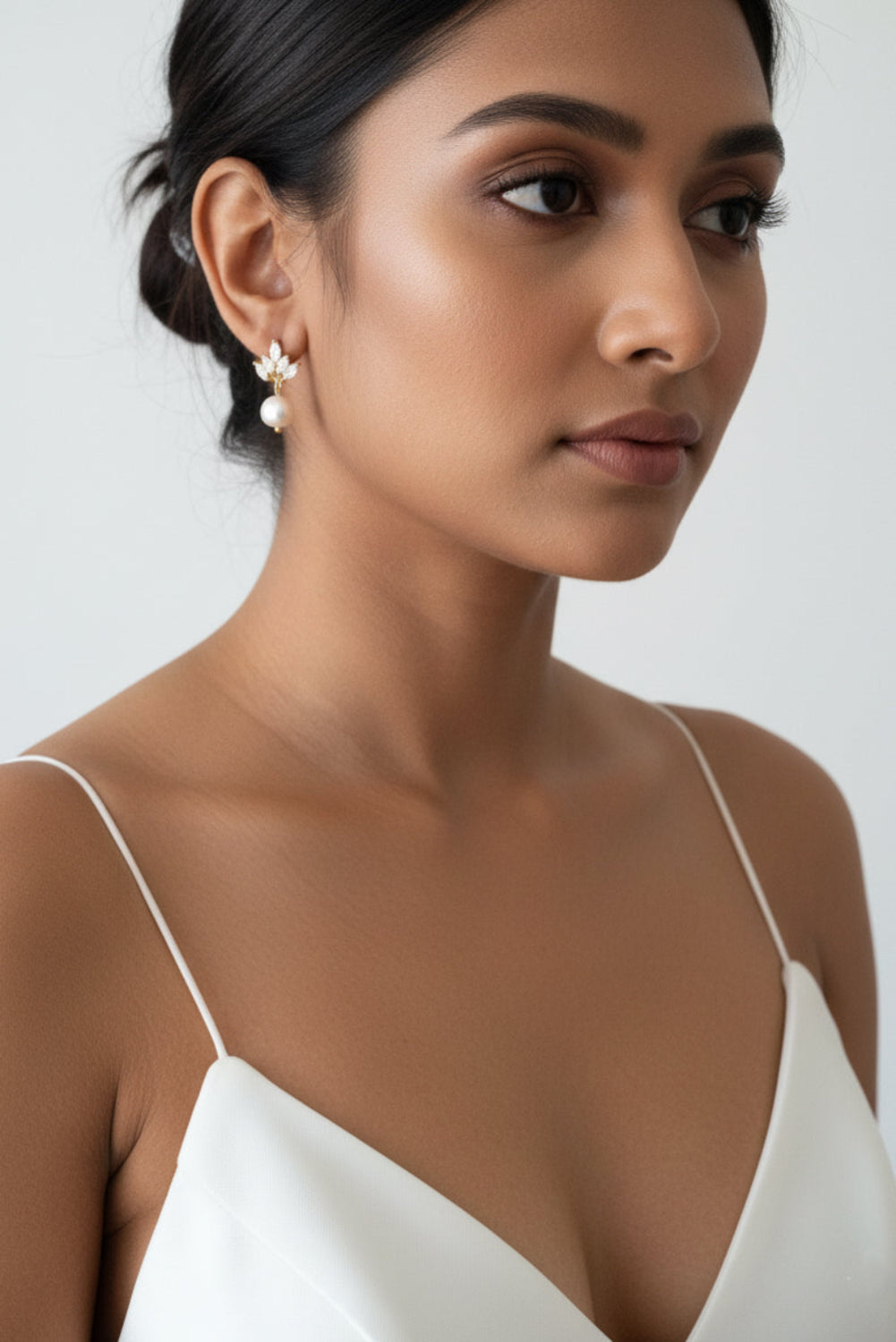Wedding Pearl Earrings with CZ Marquise Studs
