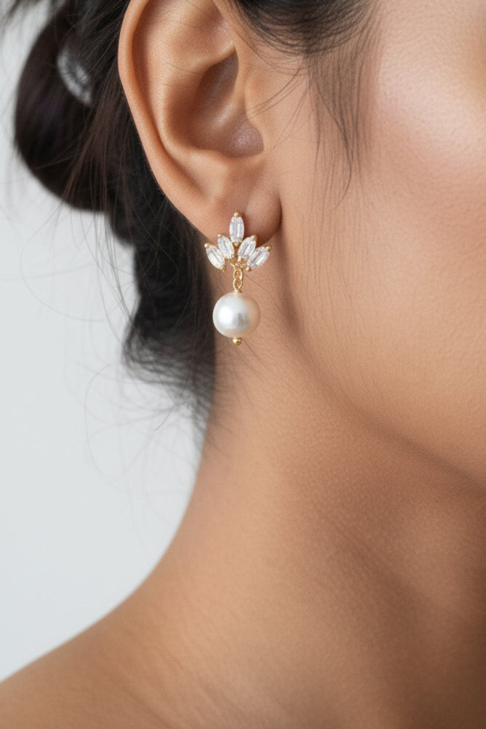 Wedding Pearl Earrings with CZ Marquise Studs