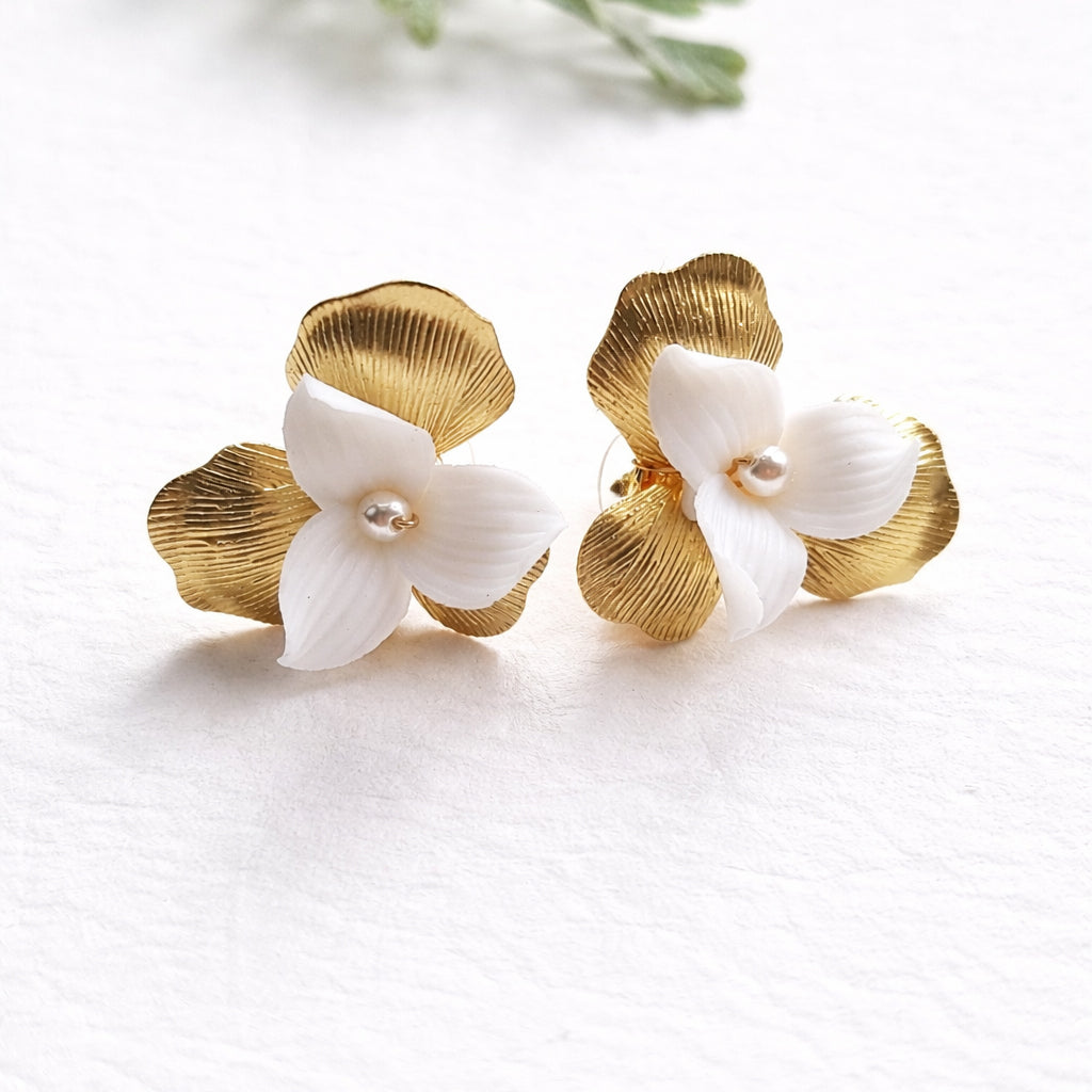 White Porcelain Flower Stud Earrings
