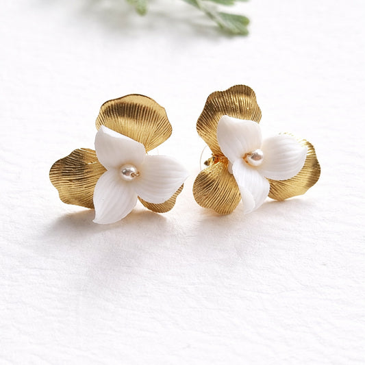 White Porcelain Flower Stud Earrings