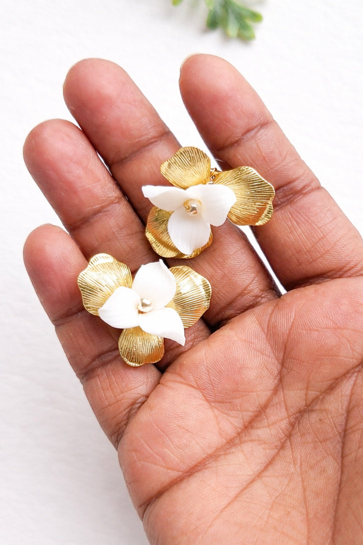 White Porcelain Flower Stud Earrings