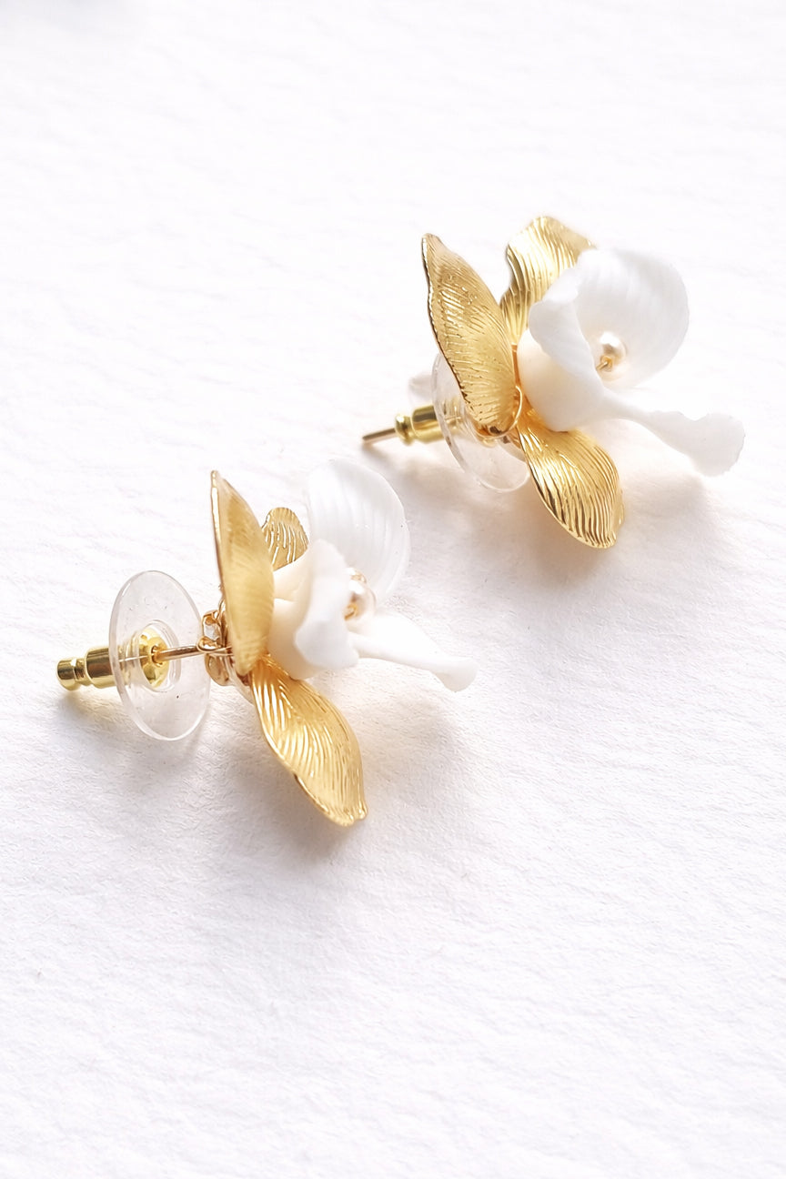 White Porcelain Flower Stud Earrings
