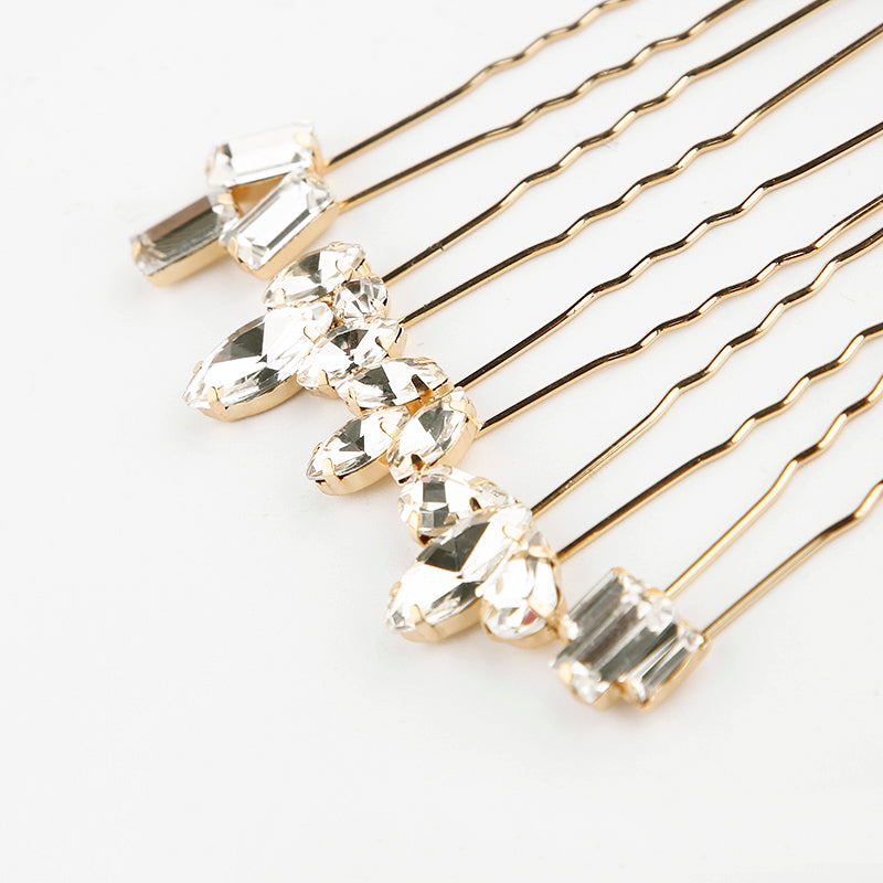 Art Deco Crystal Hair Pins for Wedding - Gold Set of 5