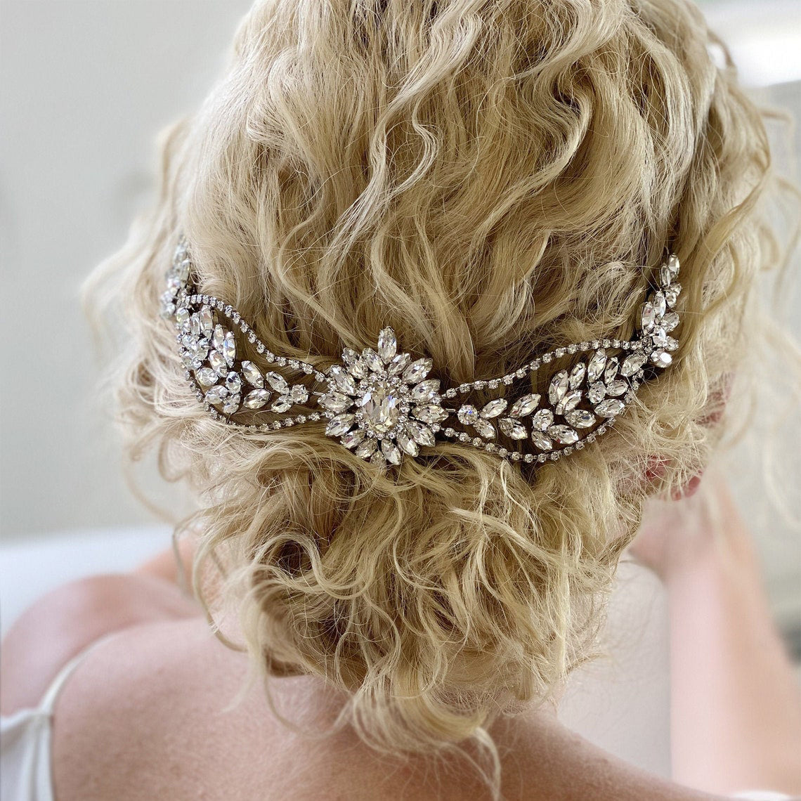 Crystal bridal comb silver, statement reverse or back headband